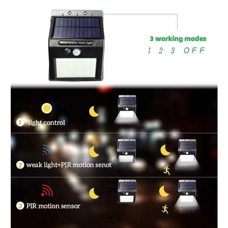 Luminária Com Placa Solar, Led, Com Sensor De Presença Automático 20led