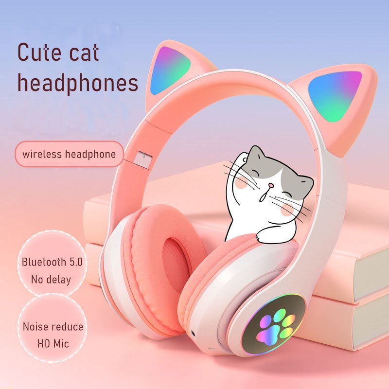 Fone de ouvido CUTE CAT com bluetooth, Sem fio, Estéreo, Dobrável, Microfone, Para meninas, P47M