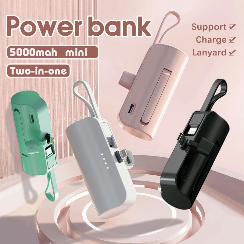 Mini Carregador Portátil Sem Fio, 5000mAh, 2 Em 1