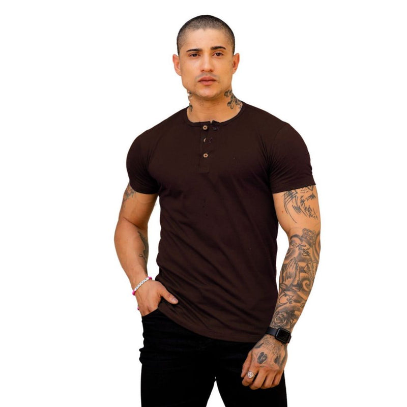 Camiseta Masculina Henley - Gola Padre c/ 3 Botões