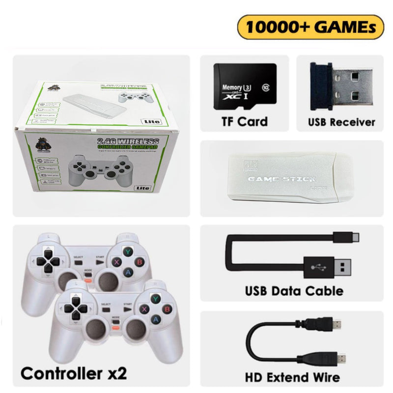 Videogame Stick 10mil, 2 Controles Sem Fio, Console Portatil, Jogos Retrô