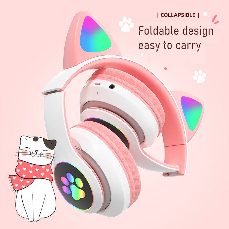 Fone de ouvido CUTE CAT com bluetooth, Sem fio, Estéreo, Dobrável, Microfone, Para meninas, P47M