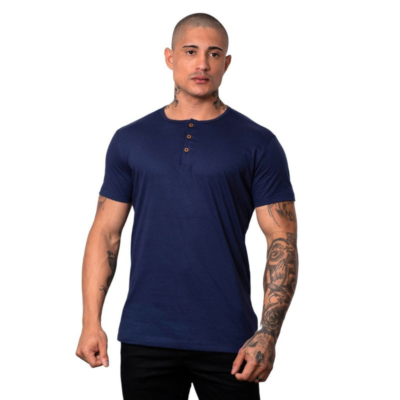 Camiseta Masculina Henley - Gola Padre c/ 3 Botões