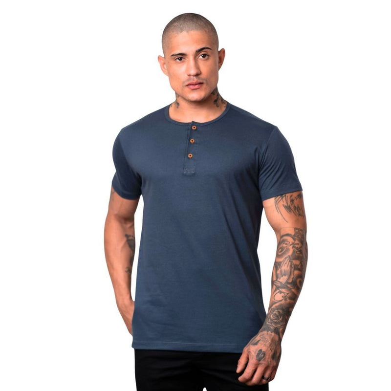 Camiseta Masculina Henley - Gola Padre c/ 3 Botões