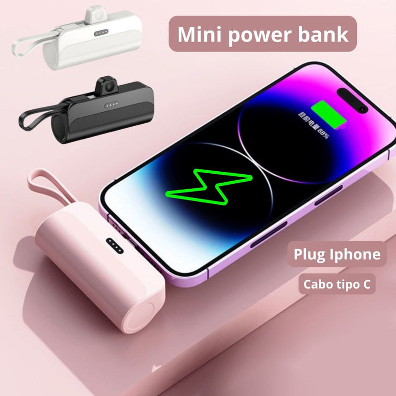 Mini Carregador Portátil Sem Fio, 5000mAh, 2 Em 1